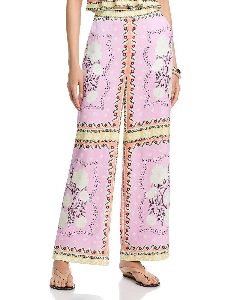 アクア レディース ボトムス 心地好いズボン下 ワイドレッグ 刷り上げる AQUA Scarf Print Wide Leg Pants - Exclusive Purple Multi パープル