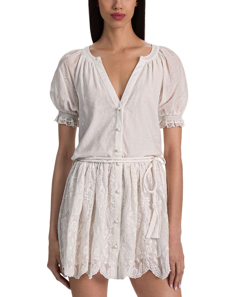 アリスアンドオリビア レディース トップス 衣裳 Alice and Olivia Thalia Eyelet Puff Sleeve Dress Off White 象牙色