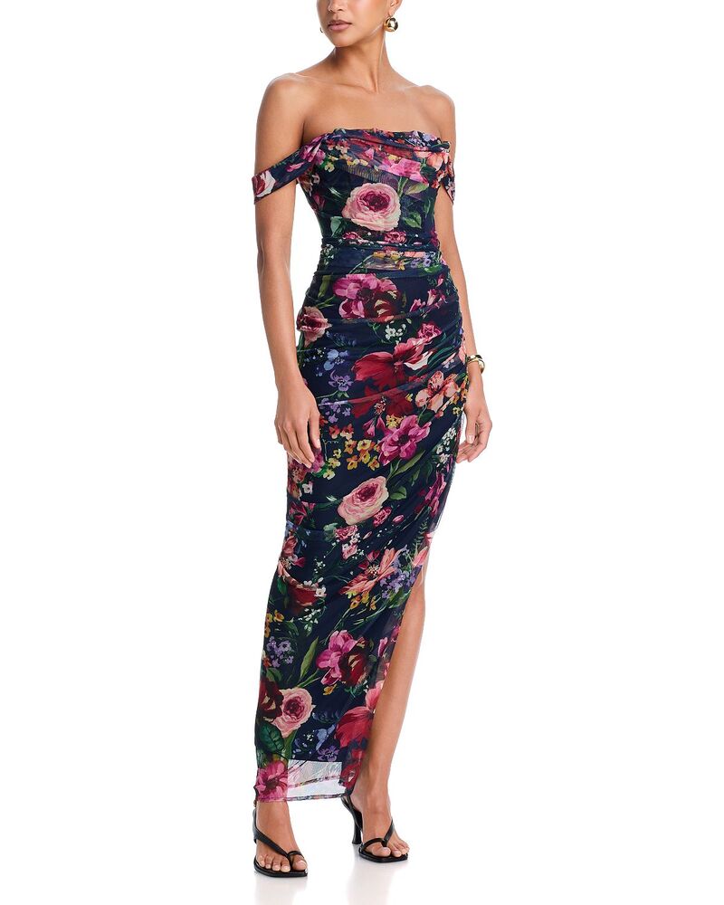 アクア レディース トップス プルオーバー 御花柄 メッシュ 御花 AQUA Floral Mesh Corset Dress - Exclusive Navy/multi 米国海軍