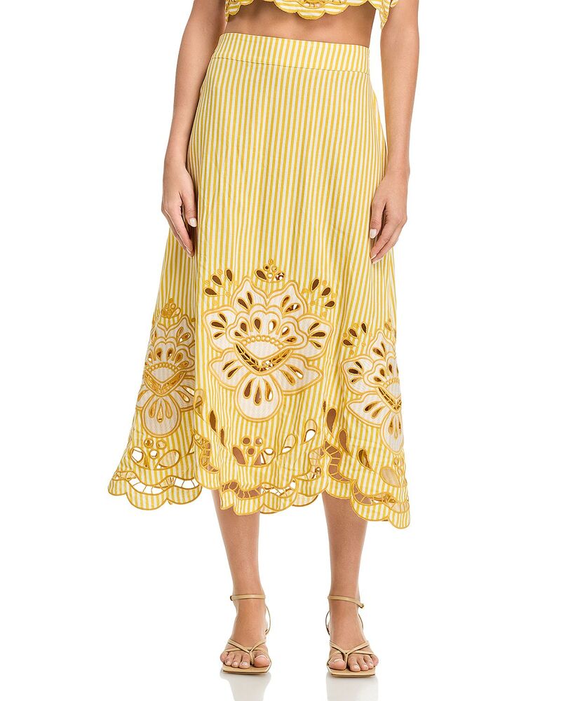 耕園 レディース 下つ方スコート 刺しゅう FARM Rio Striped Embroidered Skirt Yellow 黄色