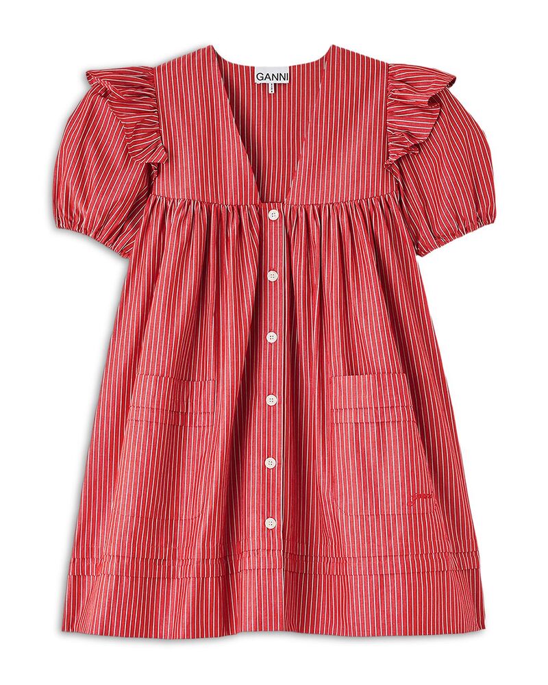ガニー レディース トップス ワンピース ミニ コットン GANNI Striped Cotton Mini Dress High Risk ストライプ｜ReVida 店