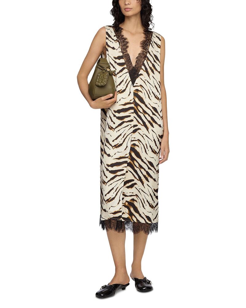 ガニー レディース トップス 衣裳 刷り上げる 繻子 GANNI Zebra Print Satin Dress Egret 毛の荒物
