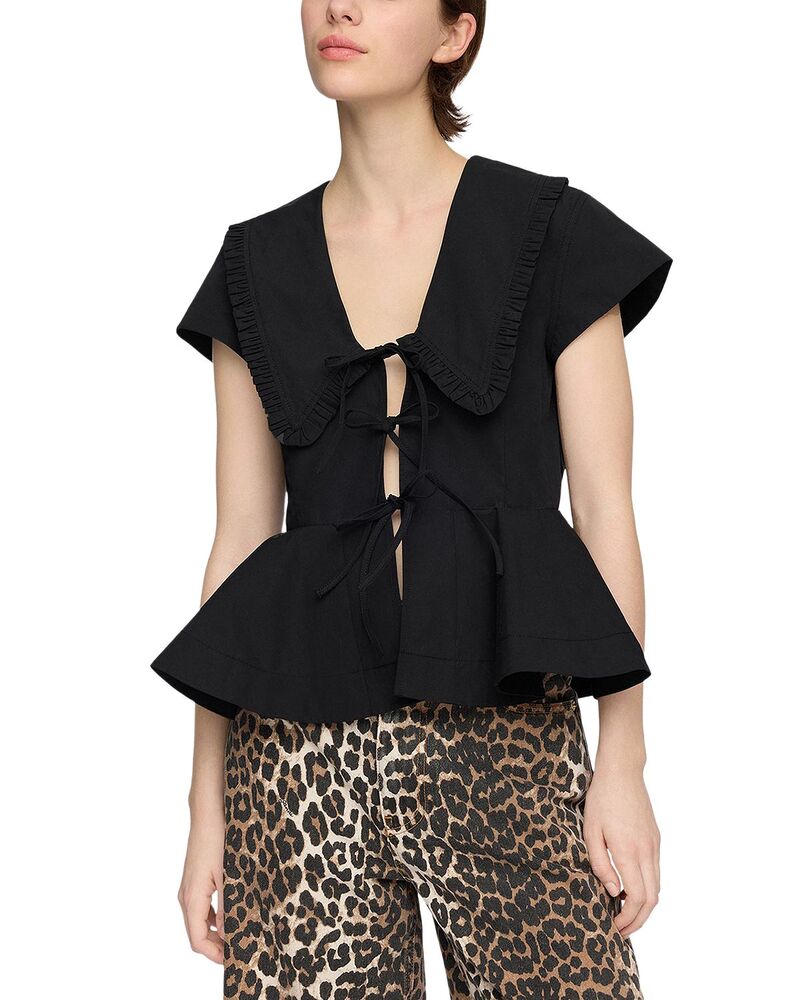 ガニー レディース トップス プルオーバー 綿織物 トップ GANNI Cotton Poplin Blouse Black 黒いこと
