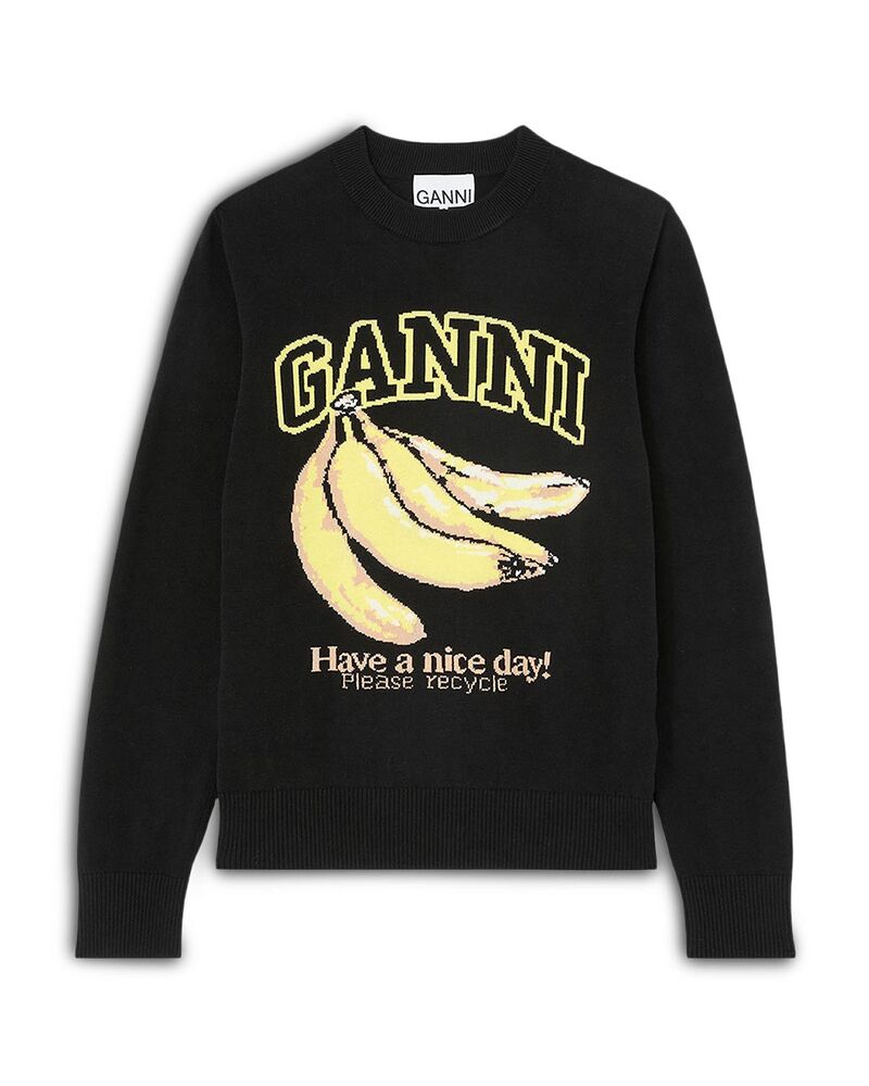 ガニー レディース アウター 編み物・ティーシャツ グラフィック GANNI Banana Graphic Sweater Black 黒いこと
