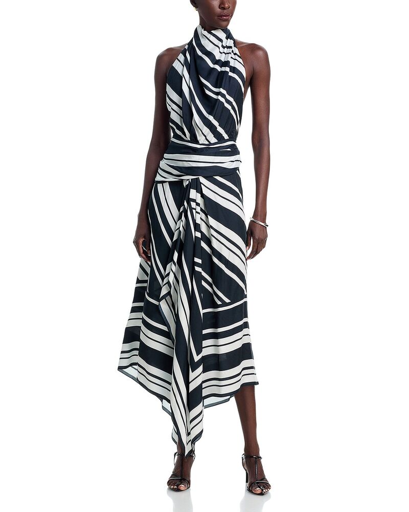 ブランドン・mx レディース トップス 衣裳 Brandon Maxwell The Marin Scarf Dress Black/White Stripes 白いこと