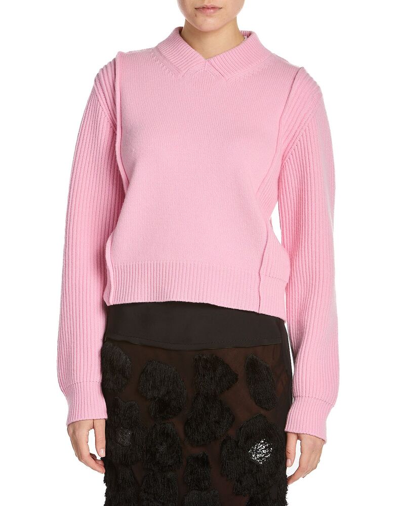 マルニ レディース アウター ニット・セーター Vネック ウール Marni Wool Cashmere V Neck Sweater Pink Clematis ピンク｜ReVida 店