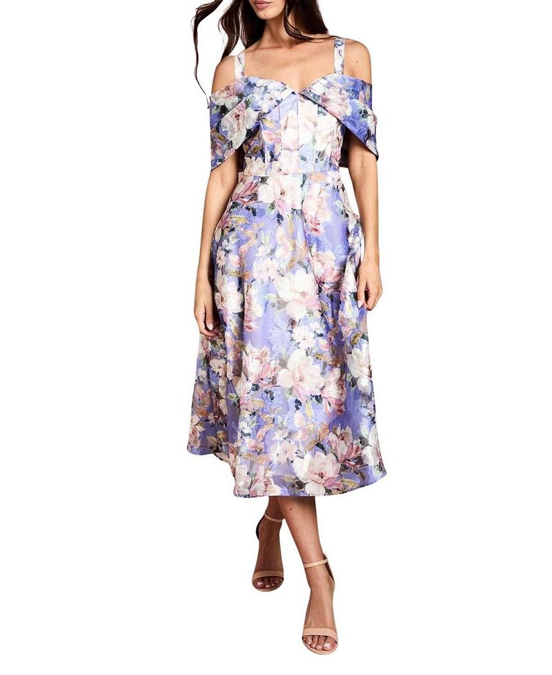 海岸地帯 レディース トップス 衣裳 MIDI Coast Corseted Bardot Jacquard Midi Dress Purple パープル