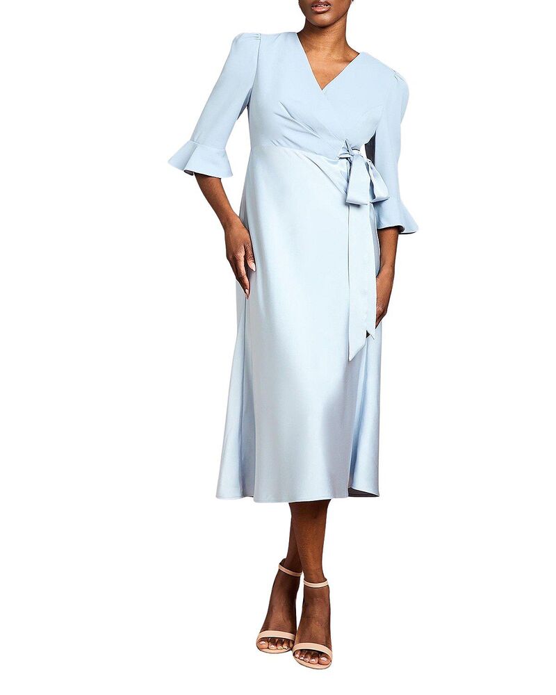 海岸地帯 レディース トップス 衣装 縮緬 繻子 Coast Satin Back Crepe Wrap Dress Pale Blue 青色