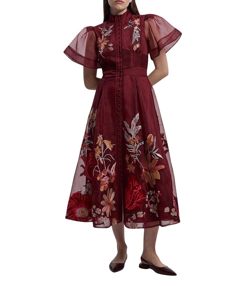 カレンミレン レディース トップス 衣装 MIDI 刺しゅう Karen Millen Embroidered Short Sleeve Midi Dress Purple パープル
