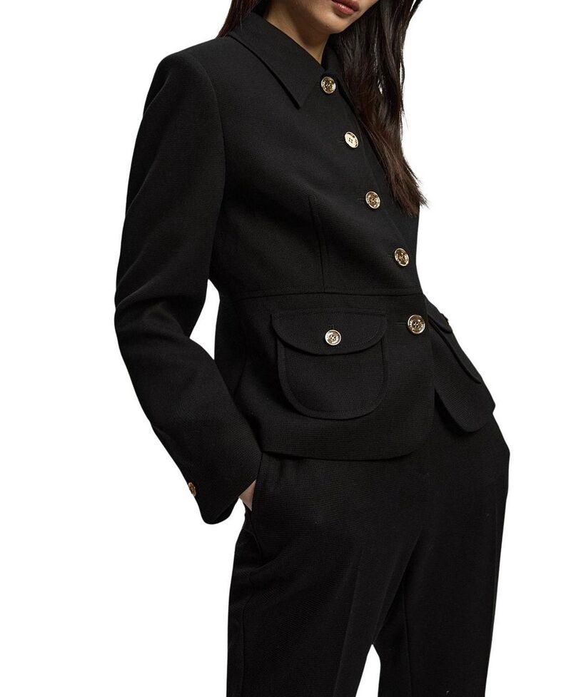 カレンミレン レディース アウター ジャケット・ブルゾン Karen Millen Textured Compact Stretch Tailored Jacket Black ブラック｜ReVida 店