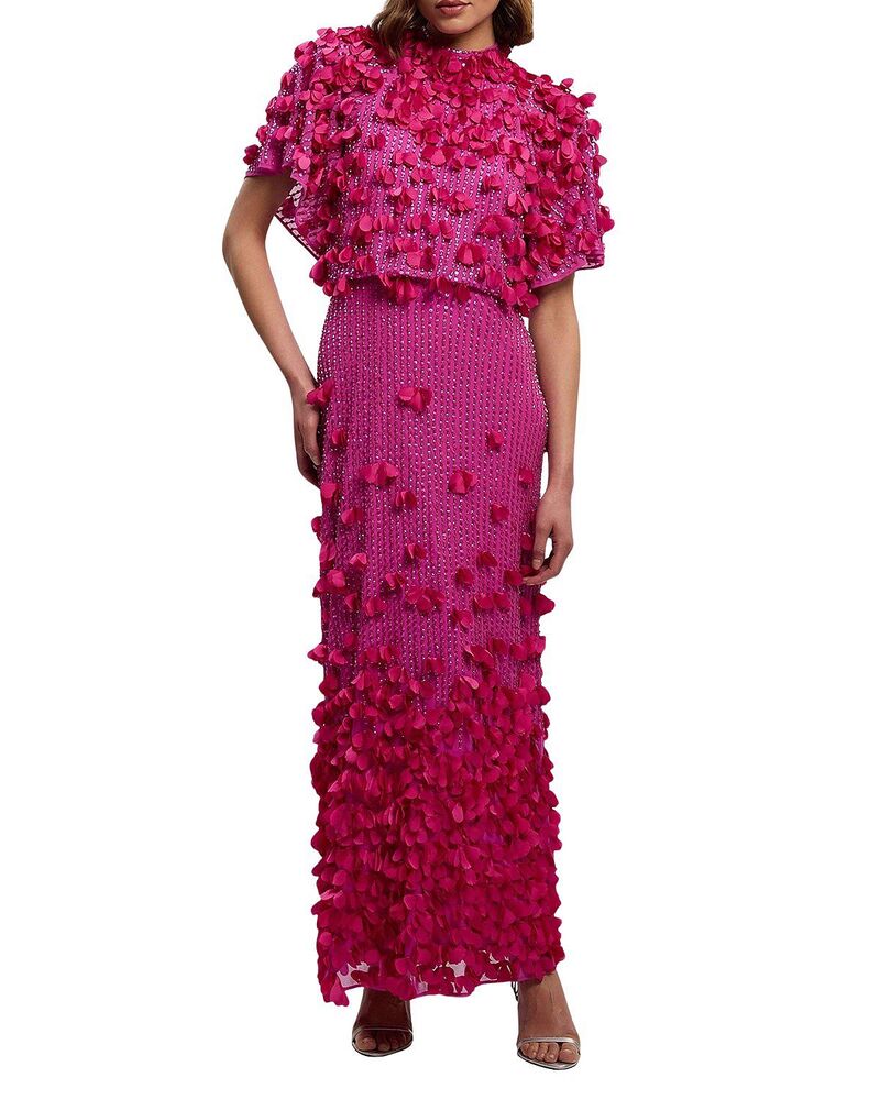 カレンミレン レディース トップス 衣裳 マキシ Karen Millen Crystal Applique Angel Sleeve Maxi Dress Hot Pink サクラ色
