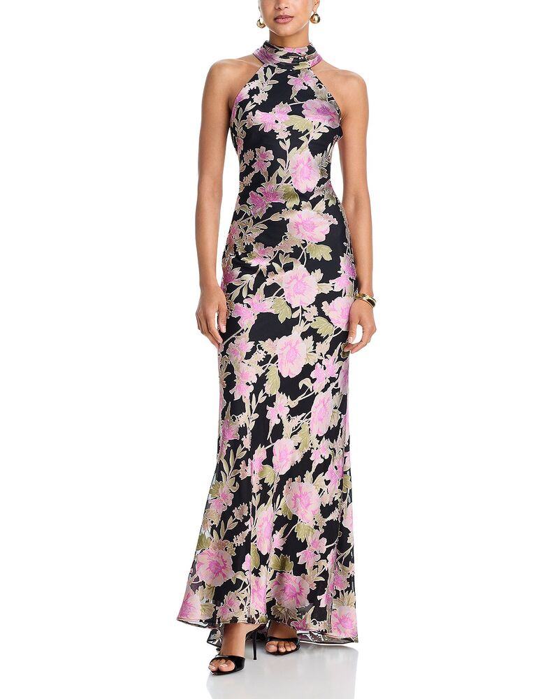 アクア レディース トップス 衣裳 シフォン 御花柄 御花 AQUA Floral Burnout Chiffon Dress - Exclusive Black/multi 黒いこと
