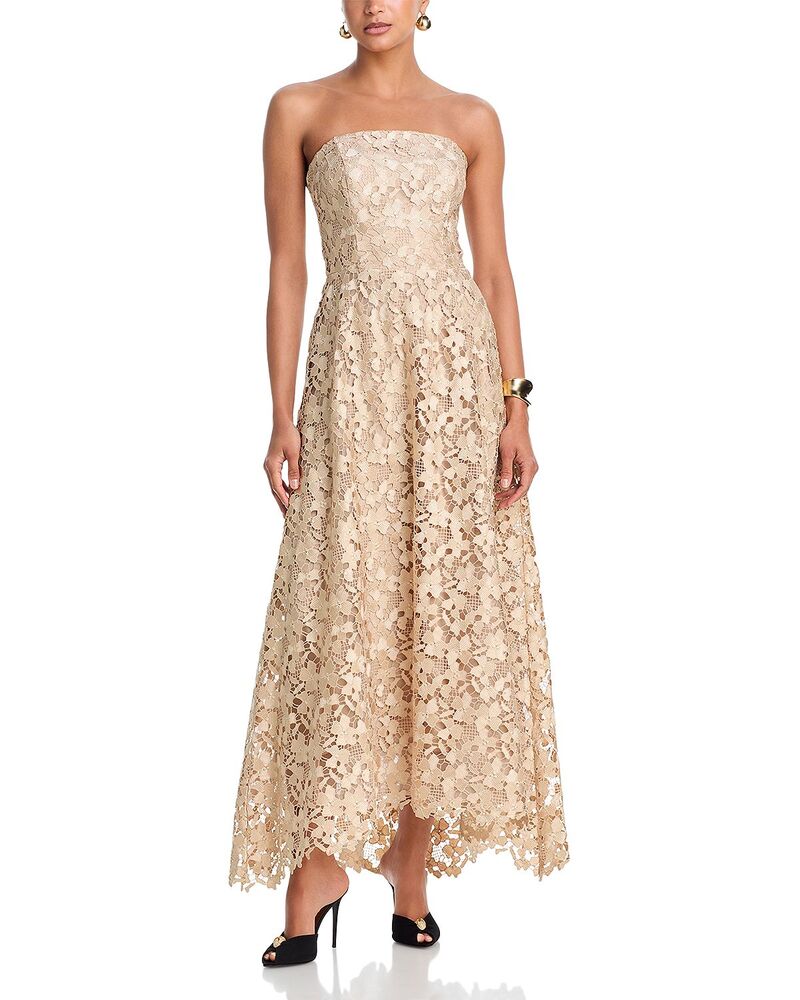 アクア レディース トップス 衣裳 お花柄 ストラップレス スピード競技 お花 AQUA Strapless Floralace Gown - Exclusive Gold ゴールド