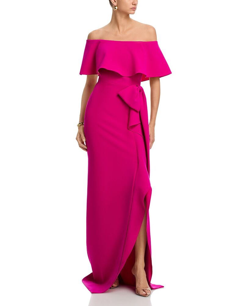 テリジョンバイリッキーフリーマン レディース トップス 衣裳 縮緬 Teri Jon by Rickie Freeman Crepe Off-the-Shoulder Gown Hot Pink サクラ色