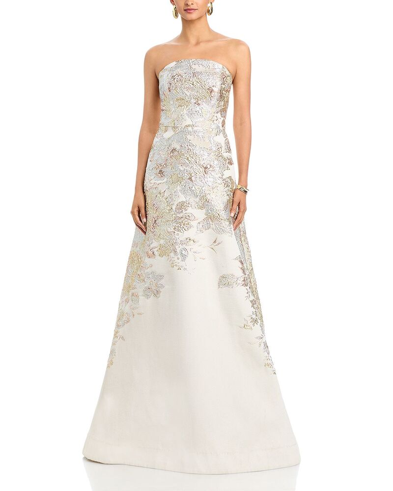 テリジョンバイリッキーフリーマン レディース トップス 衣裳 トール ストラップレス Teri Jon by Rickie Freeman Strapless Metallic Jacquard Gown Beige Multi ベージュ