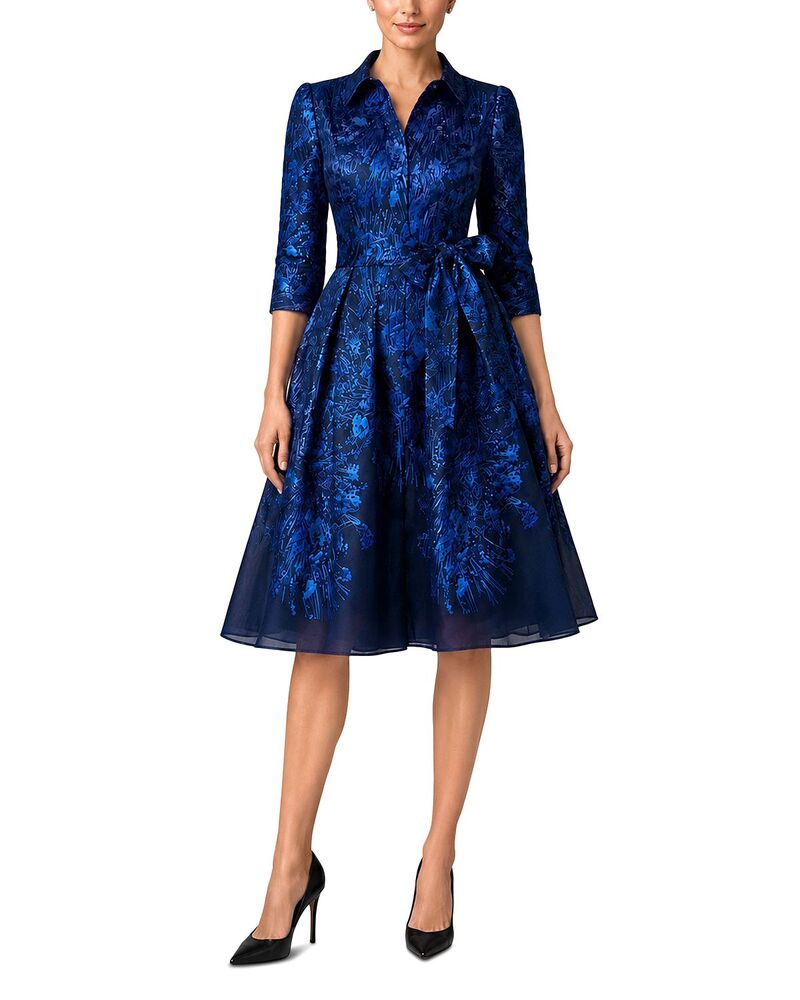 テリジョンバイリッキーフリーマン レディース トップス プルオーバー トール Teri Jon by Rickie Freeman Metallic Organza Jacquard Shirtwaist Dress Royal Multi マルチ色合い