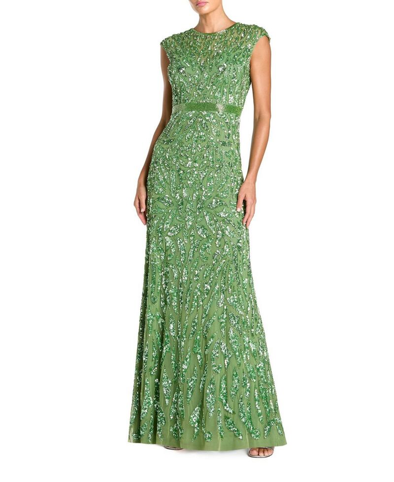 マックダガル レディース トップス 衣裳 ハイネック 旗がしら Mac Duggal Embellished High Neck Cap Sleeve Gown Sage サルヴィア