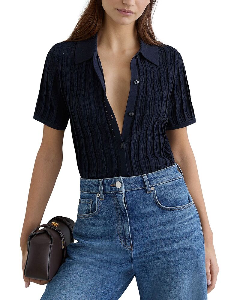 レイス レディース トップス プルオーバー 編み物 REISS Audrey Textured Knit Shirt Navy 米国海軍