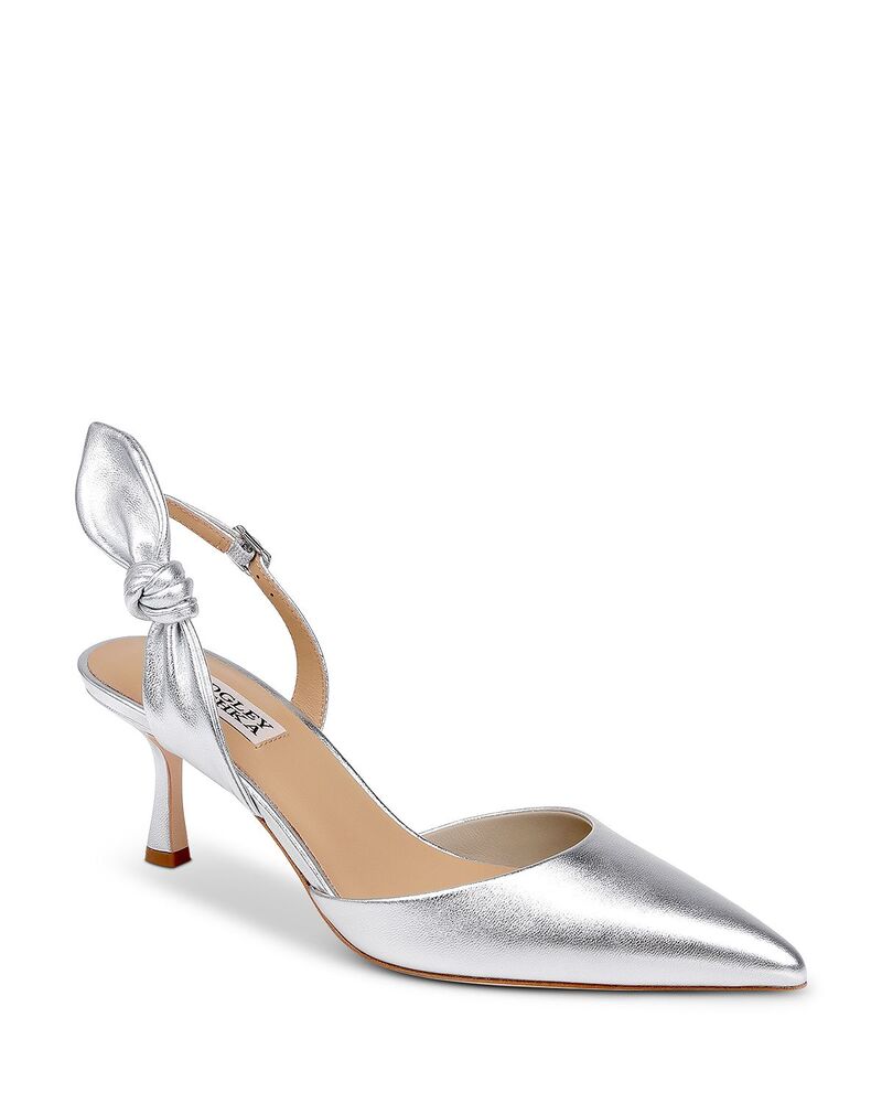 バッジェリーミシュカ レディース シューズ パンプス Badgley Mischka Women\u0027s Yuan Slingback Pumpsilver Metallic しろがね色