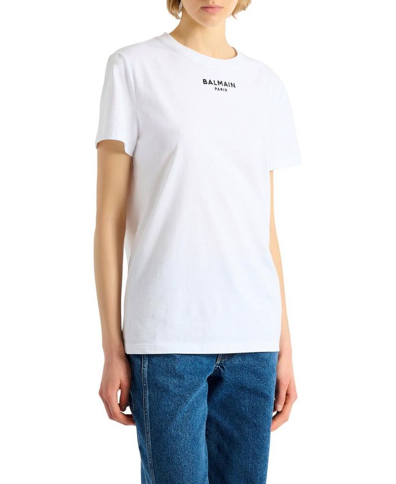 バルマン レディース トップス プルオーバー 刺しゅう Embroidered Balmain Paris T-Shirt White 白いこと