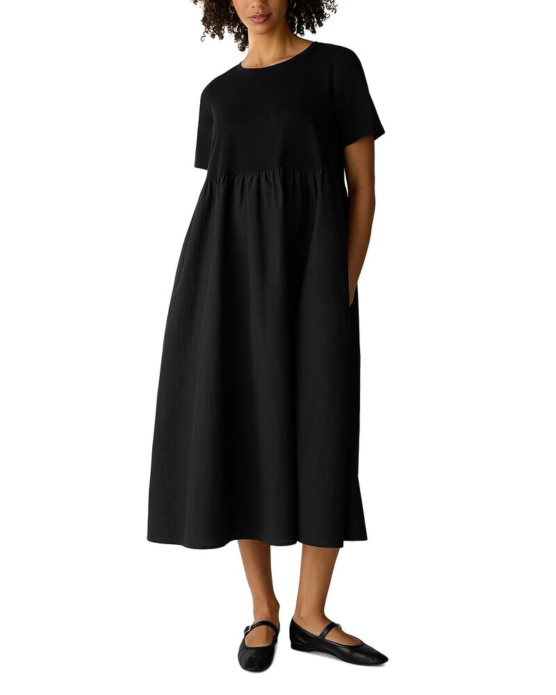 エイリーンフィッシャー レディース トップス 衣裳 MIDI Eileen Fisher Short Sleeve Midi Dress Black 黒いこと