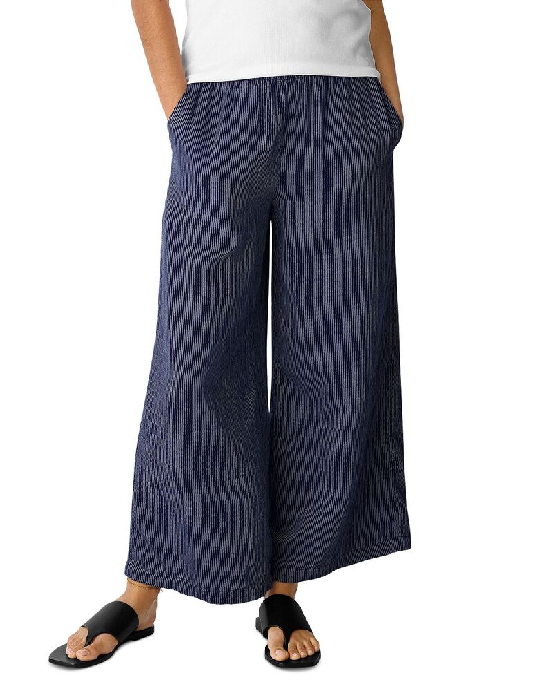 エイリーンフィッシャー レディース ボトムス 心地好いズボン下 綿織物 アンクル Eileen Fisher Striped Cotton Gauze Wide Ankle Pants Deep Dive 縞模様