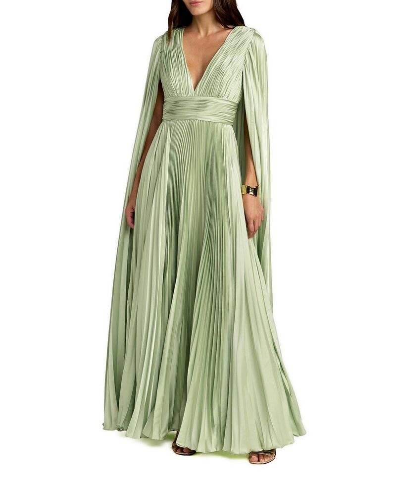 マックダガル レディース トップス 衣装 Vのど頚 ケープ絵図面 筋目 鳥打ち帽 ケープ Mac Duggal Pleated Charmeuse V Neck Gown with Cape Sage サルヴィア