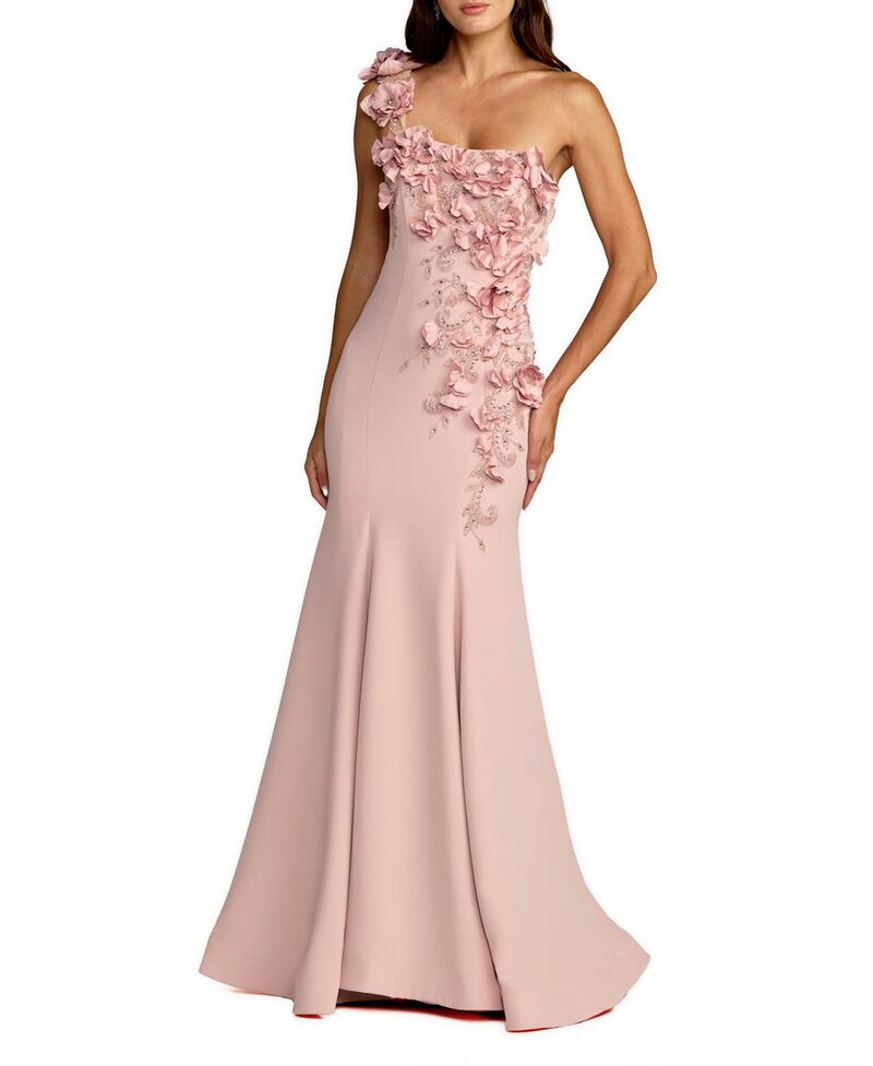 マックダガル レディース トップス 衣裳 縮緬 お花柄 お花 Mac Duggal Crepe One Shoulder Floral Embellished Mermaid Eveningown Mauve