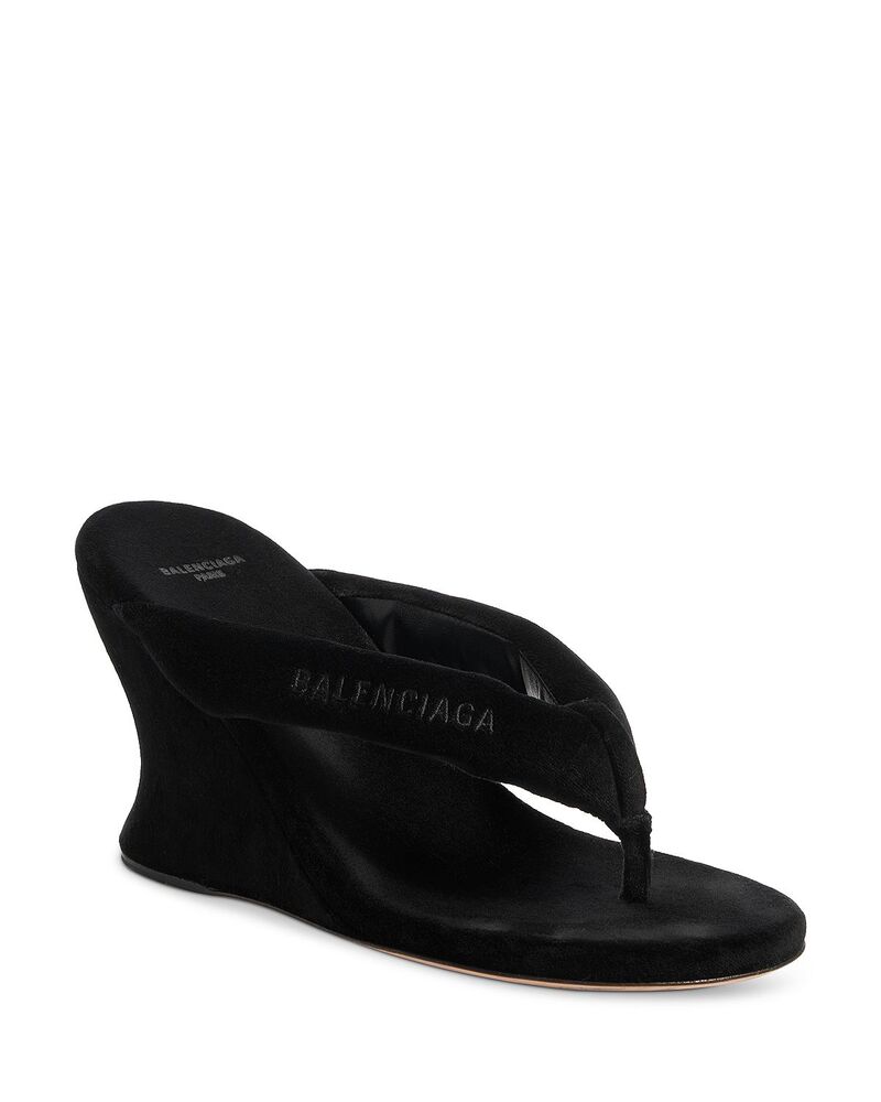 バレンシアガ レディース シューズ サンダル ベルベット Balenciaga Women's Gaeta Stretch Velvet Wedge Sandals Noir｜ReVida 店