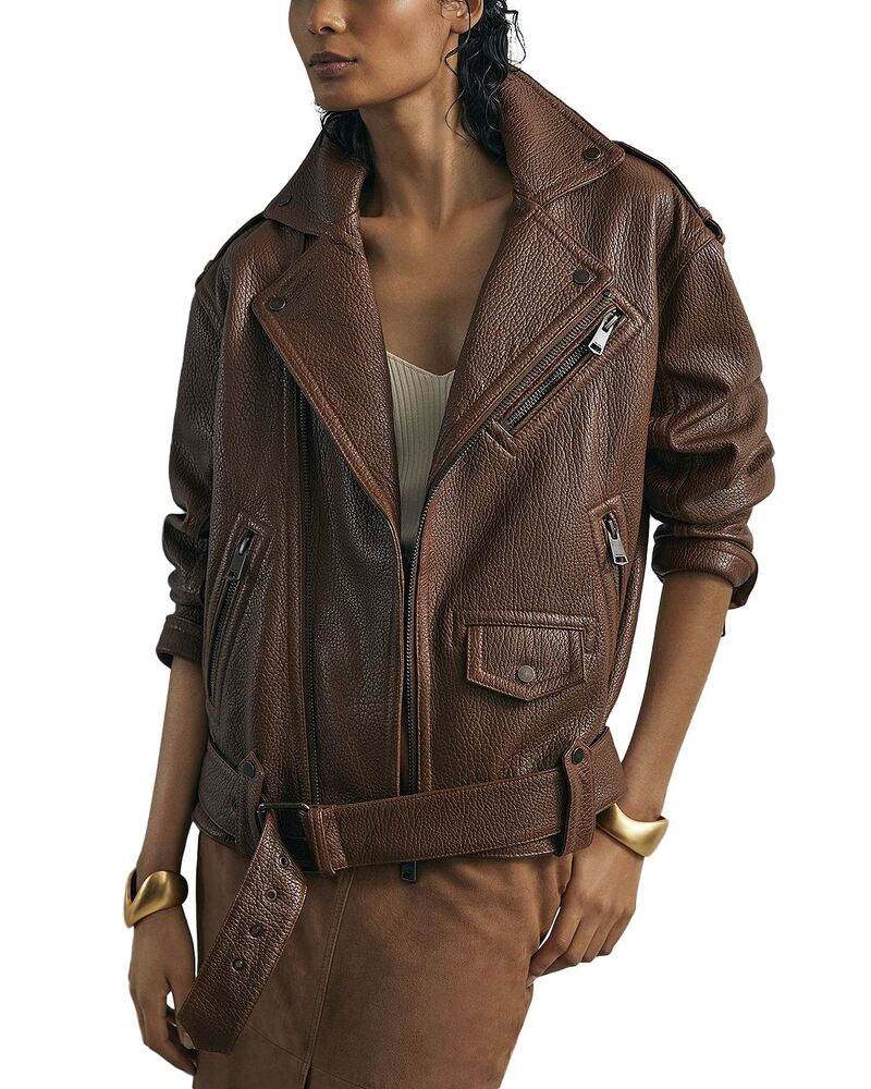 レイス レディース アウター 上衣・上衣 なめし革 REISS Andes Oversized Leather Jacket Chestnut Brown 赤銅色