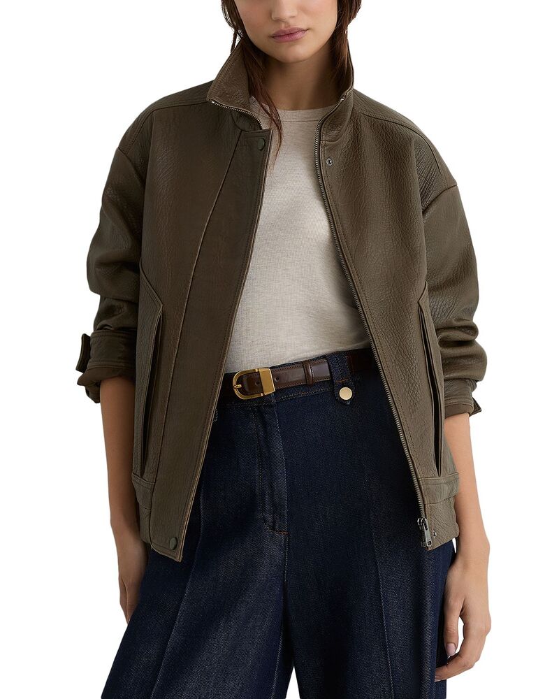 レイス レディース アウター 上衣・上衣 なめし革 REISS Cara Leather Jacket Khaki Green 緑であること