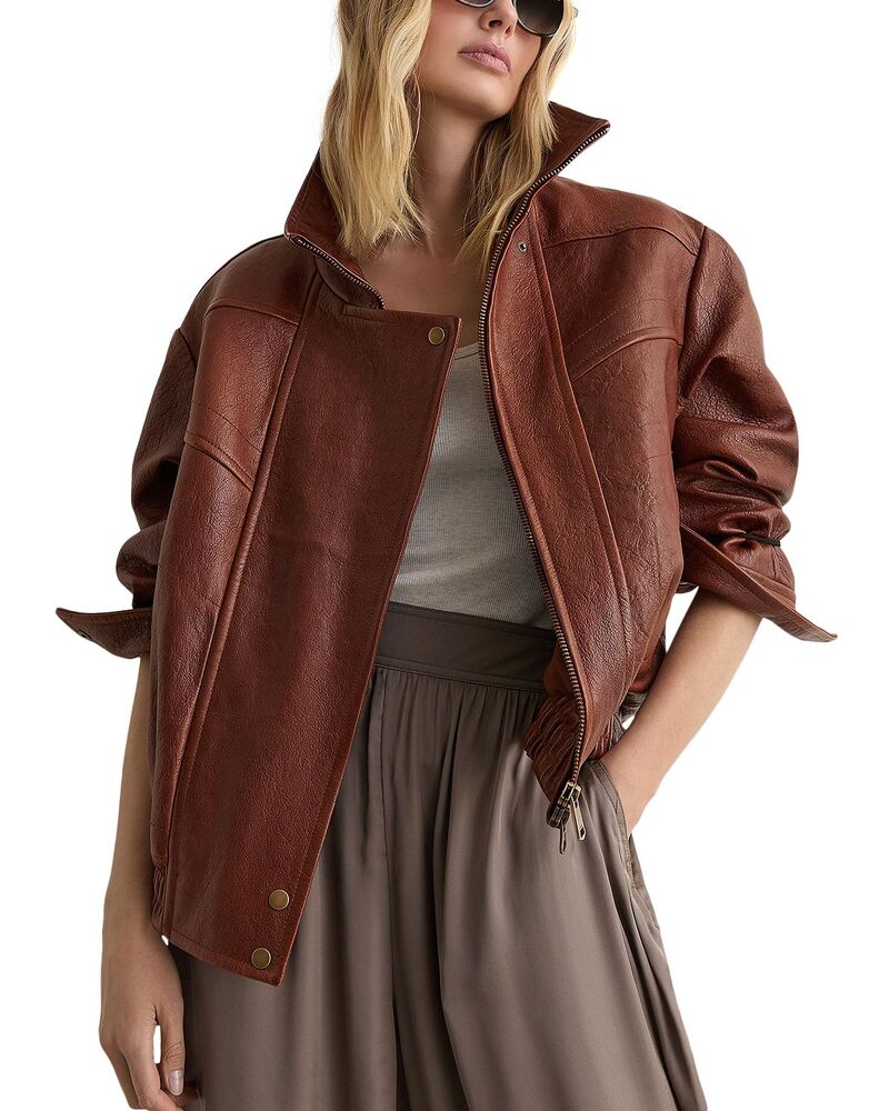 レイス レディース アウター 上衣・上衣 なめし革 REISS Petra Oversized Leather Jacket Chestnut Brown 赤銅色