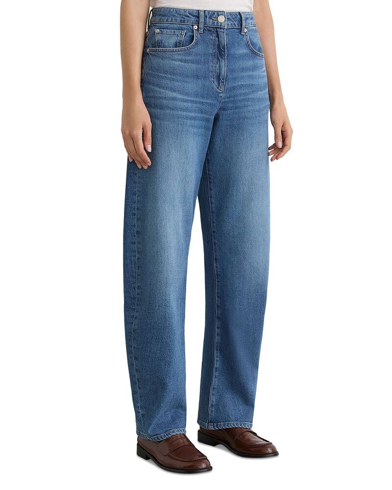 レイス レディース ボトムス デニムパンツ プチ ジーンズ REISS Petitesabel High Rise Barreleg Jeans in Mid Blue ブルー|ReVida 店