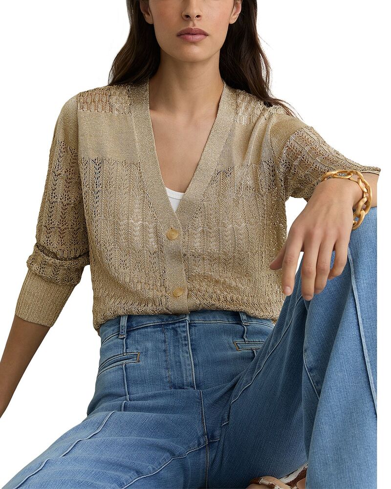 レイス レディース アウター ジレー Vのど首 REISSuzanne Pointelle V Neck Cardigan Gold ゴールド