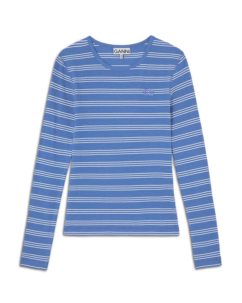 ガニー レディース トップス プルオーバー GANNI Striped Long Sleeve Top Nouveanavy 米国海軍