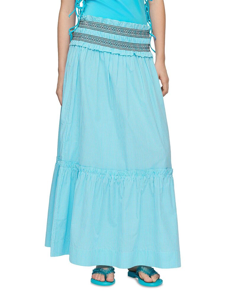 ガニー レディース 下つ方スコート GANNI Blue Check Skirt Blue Curacao 青碧