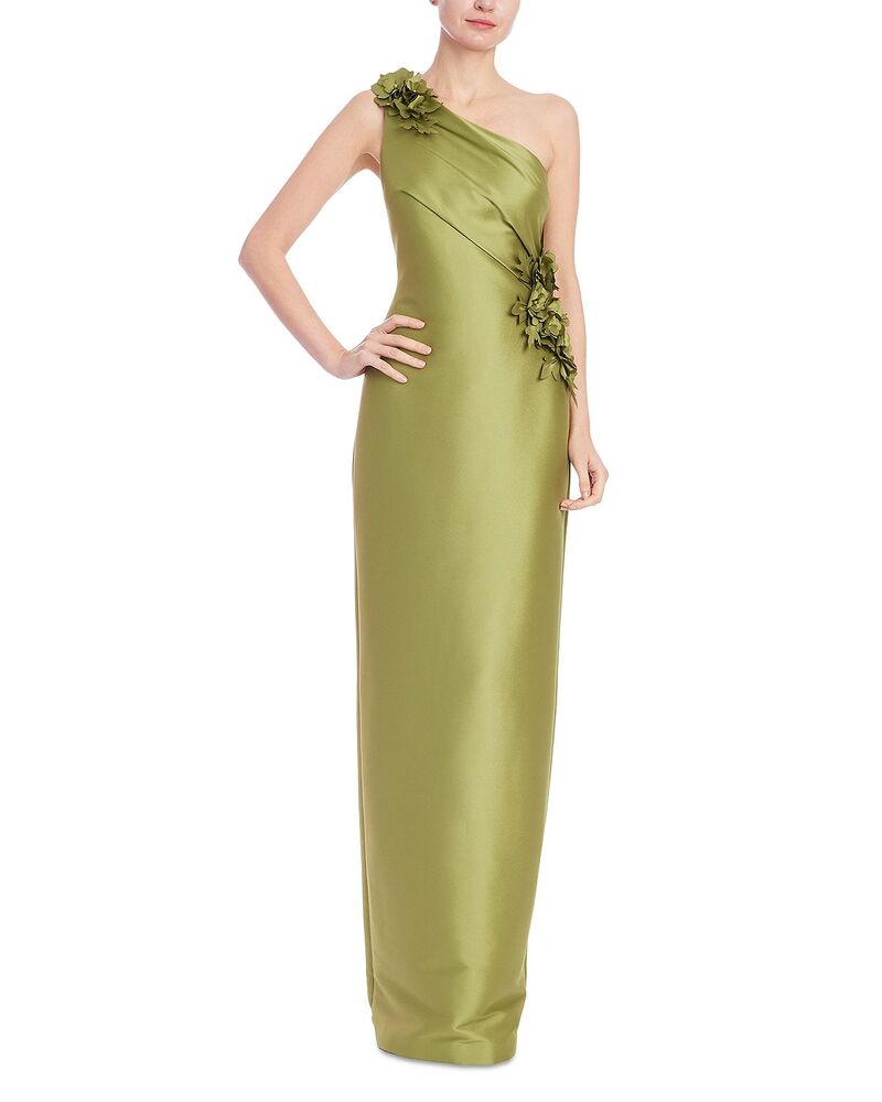 バッジェリーミシュカ レディース トップス 衣裳 Badgley Mischka One Shoulder Flower Applique Gown Charteuse