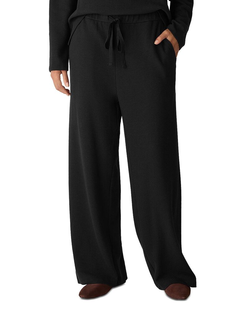 エイリーンフィッシャー レディース ボトムス 心地よいズボン下 アンクル 編み物 Eileen Fisher Waffle Double Knit Wide Ankle Pants with Drawstring Black 黒いこと
