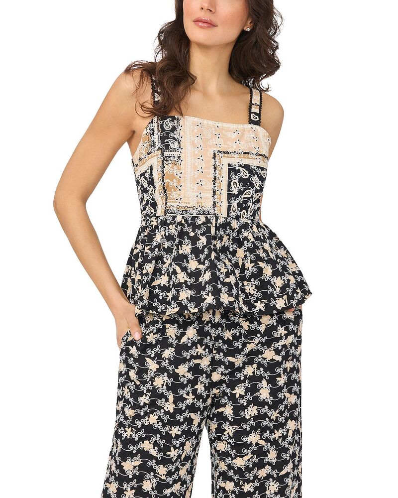 セセ レディース トップス 貯蔵タンクいの一番 CeCeyelet Peplum Tank Rich Black 黒いこと