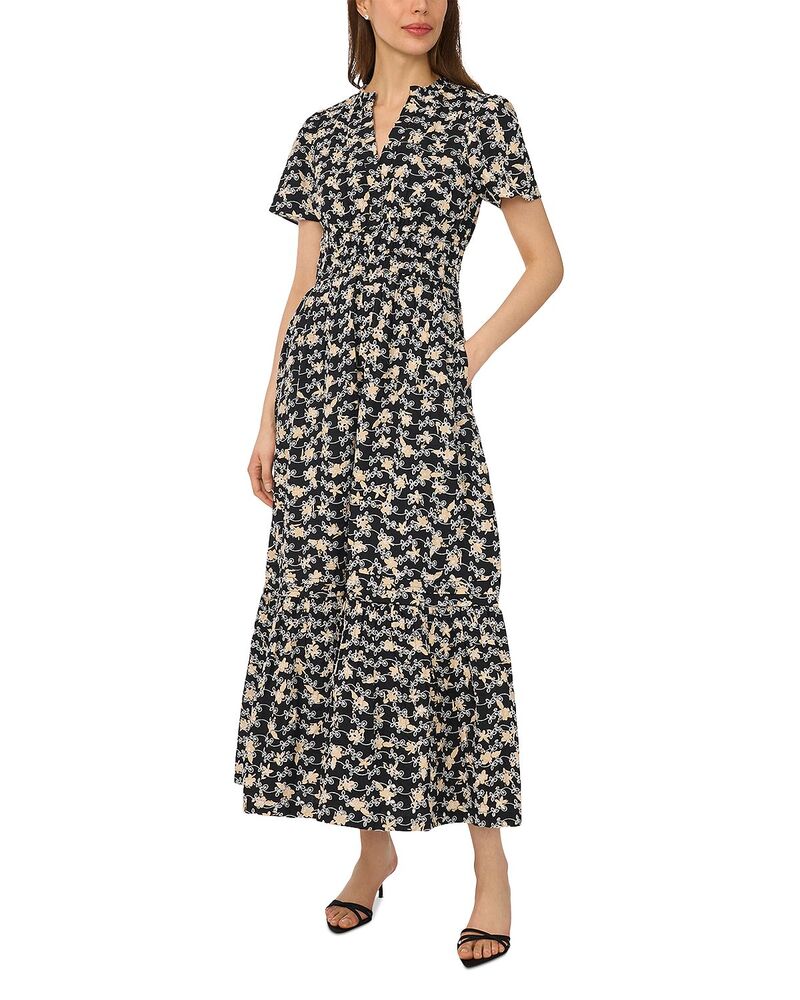 セセ レディース トップス 衣裳 マキシ CeCe Split Neck Maxi Dress Rich Black 黒いこと