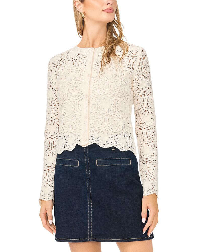 ヴィンスカムート レディース アウター 編み物・スウェーター ジレー VINCE CAMUTO Crochet Cardigan Sweater True Cream 皮膚軟化剤