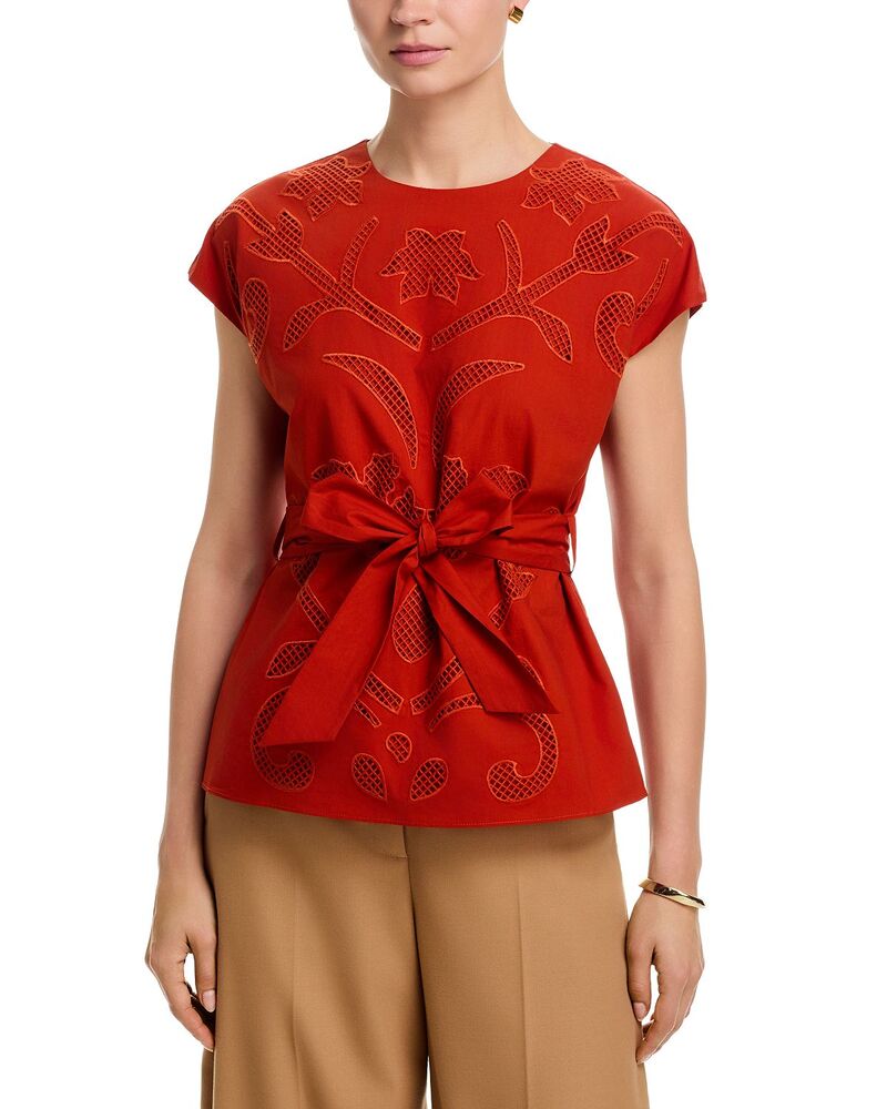 エリータハリ レディース トップス プルオーバー スピード競技 Elie Tahari The Camilace Top Moroccan Red 赤いこと