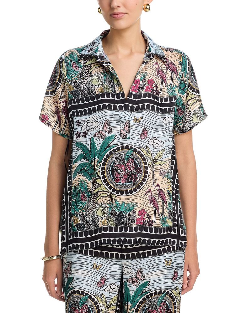 ティー・タハリ レディース トップス プルオーバー トップ Tahari Short Sleeve Split Collar Blouse Desert Escape