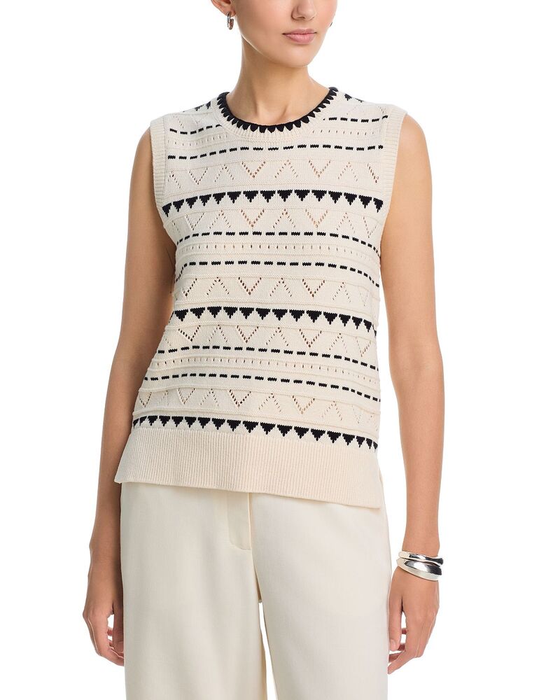 ティー・タハリ レディース アウター 編み物・ティーシャツ ノースリーブ Tahari Pointelle Sleevelessweater Cream/Black 皮膚軟化剤
