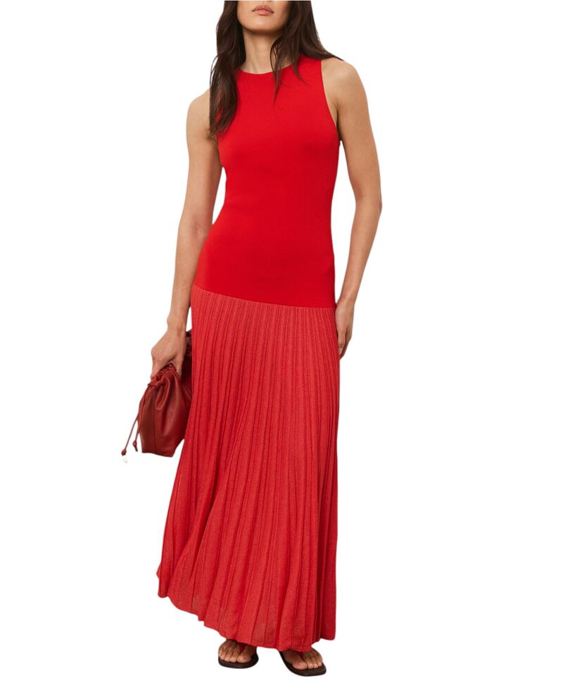 ミルトンベルベット レディース トップス 衣裳 筋目 編み物 マキシ Mint Velvet Women\u0027s Knit Pleated Maxi Dress Red 赤いこと