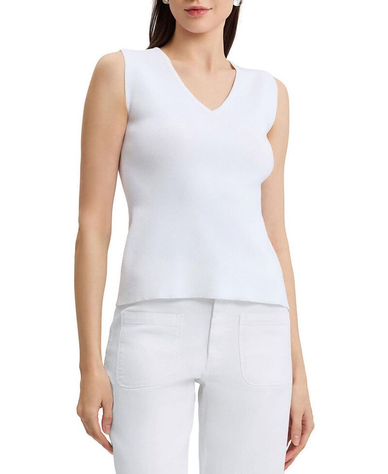 ミンウォン レディース トップス 貯蔵タンクいの一番 Vのど首 編み物 Ming Wang V-Neck Soft Knitank White 白いこと