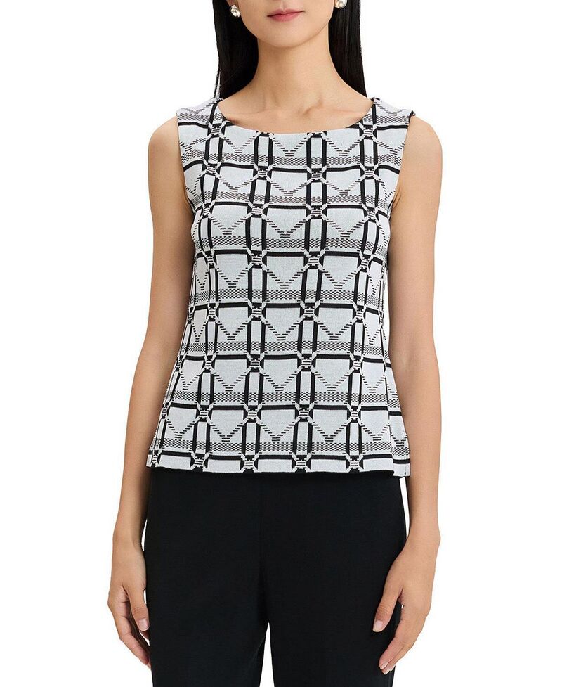 ミンウォン レディース トップス タンクトップ モノクロ ニット Ming Wang Monochrome Geometric Knitank Ivory Black アイボリー｜ReVida 店 29,770円