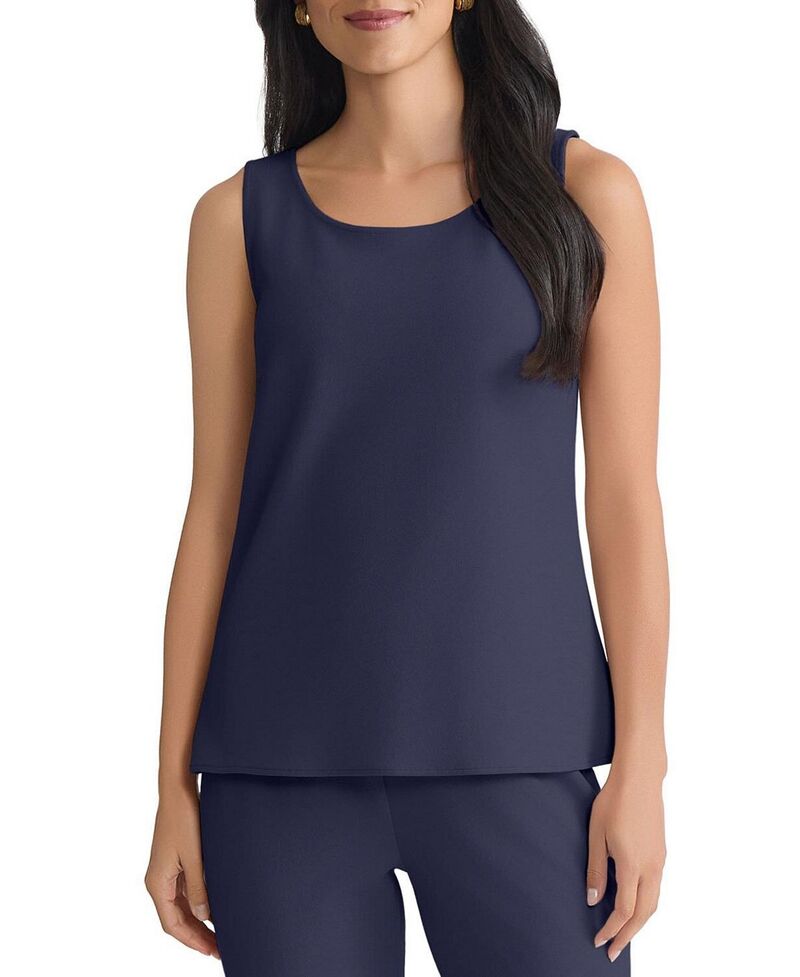 ミンウォン レディース トップス 貯蔵タンクいの一番 縮緬 Ming Wang Stretch Deco Crepe Scoop Neck Tank Indigo インディゴ