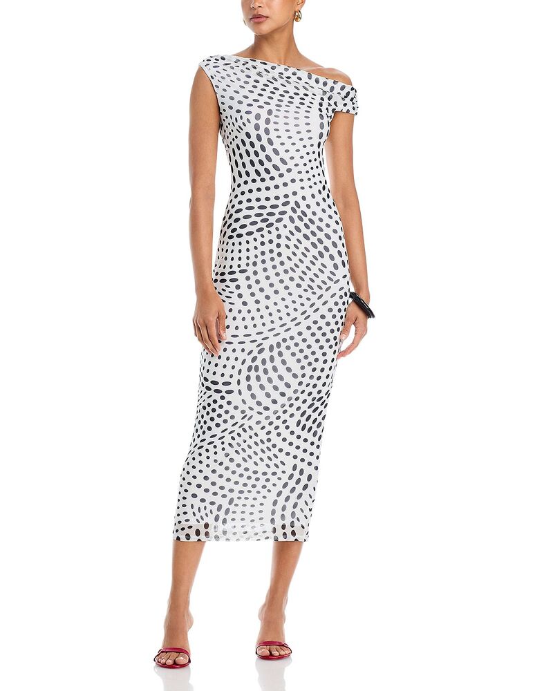 エーエフアールエム レディース トップス ワンピース アシンメトリー ミディ AFRM Holden Asymmetric Midi Dress Noir Swirl｜ReVida 店 22,896円