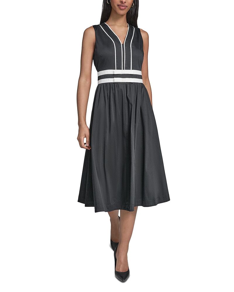長い巻き毛 ラガーフェルド レディース トップス 衣装 MIDI KARLAGERFELD PARIS Bow Trimidi Dress Black 黒いこと